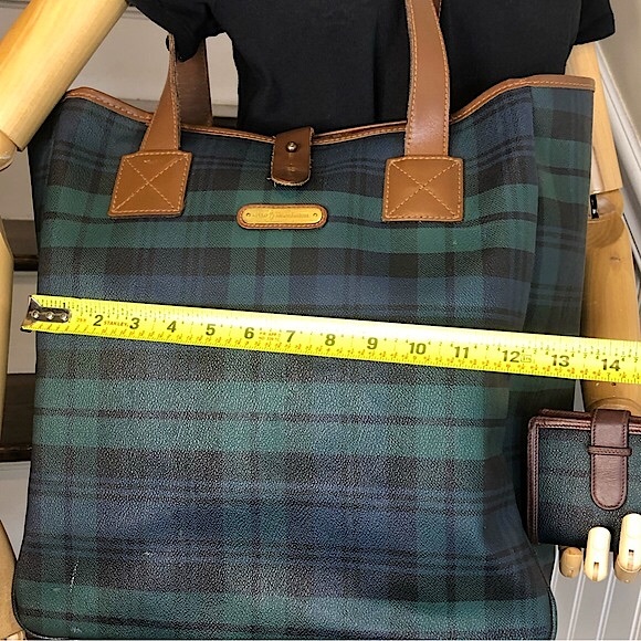 RALPH LAUREN Black Watch Waxed Leather Coated Canvas Overnight Travel Bag - Picture 10 of 17